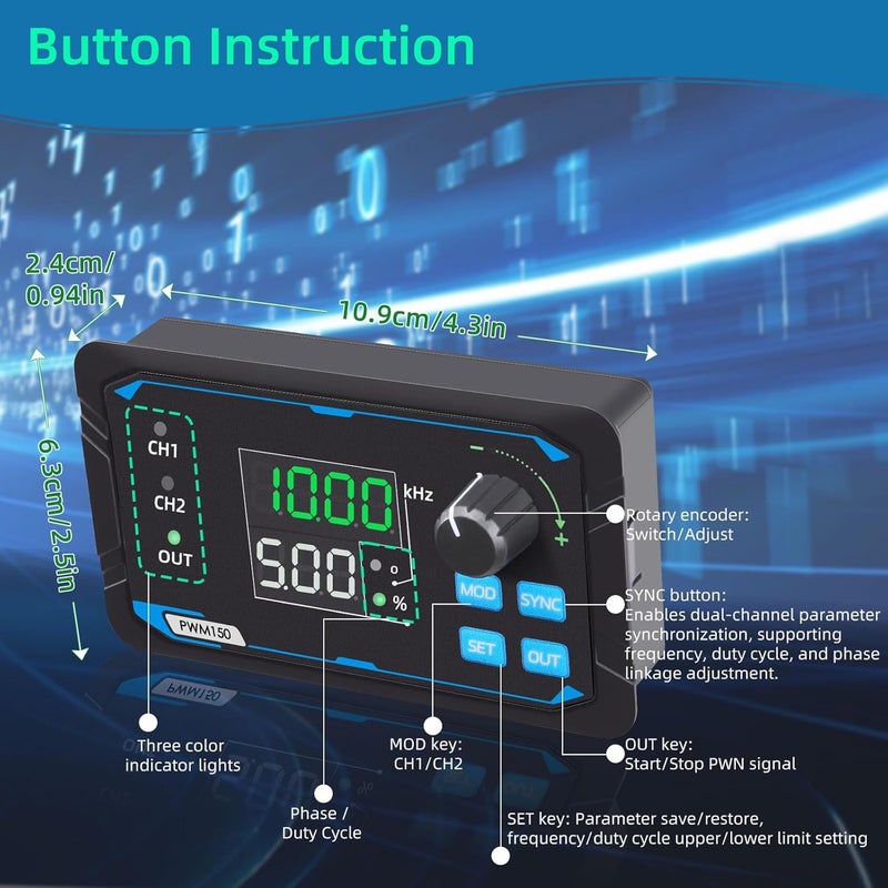 Koolertron Dual-Channel PWM Signal Generator, high-Precision servo Motor Driver, Square Wave Pulse Wave, Adjustable Frequency, Duty Cycle, Phase, etc., with Storage Function - Image 4